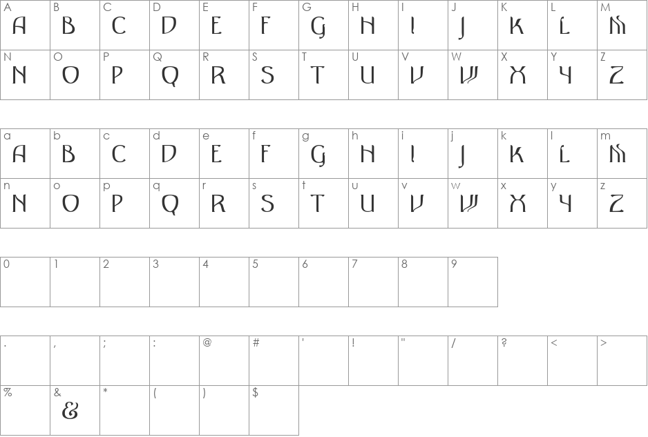 AntiqueRow font character map preview