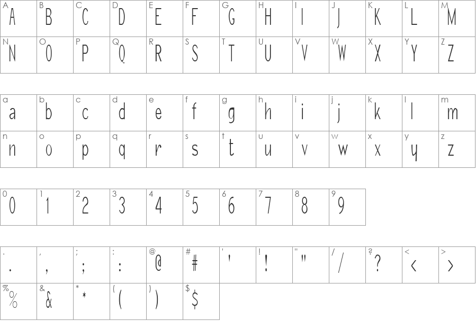 Girth Control font character map preview