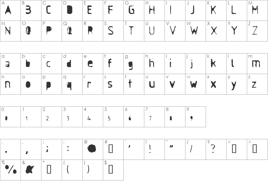 Antisocial font character map preview