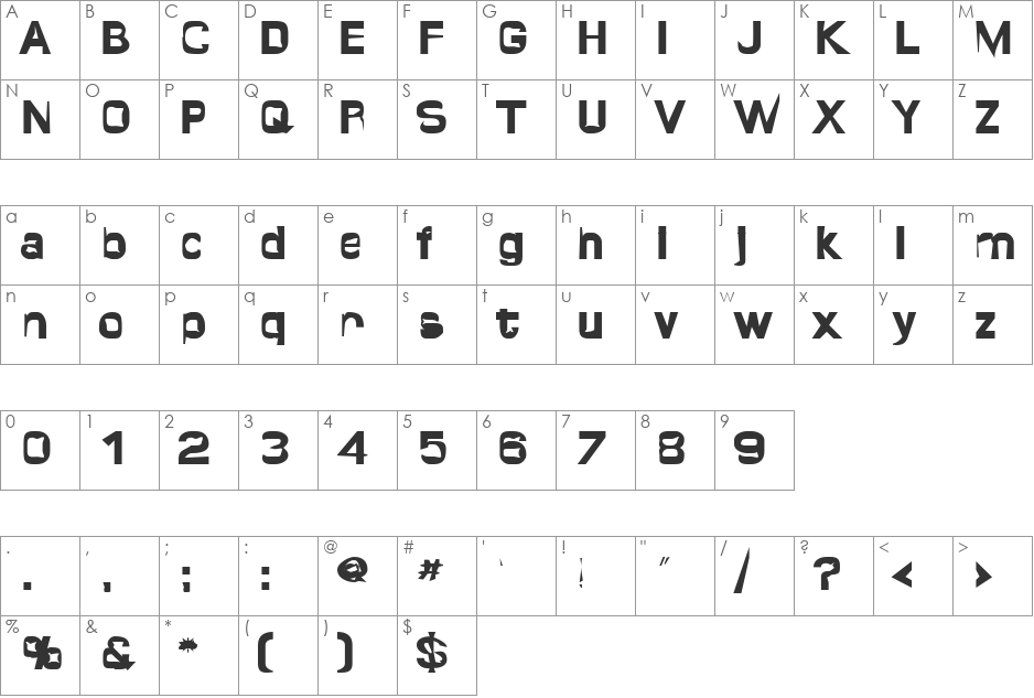 Giton font character map preview
