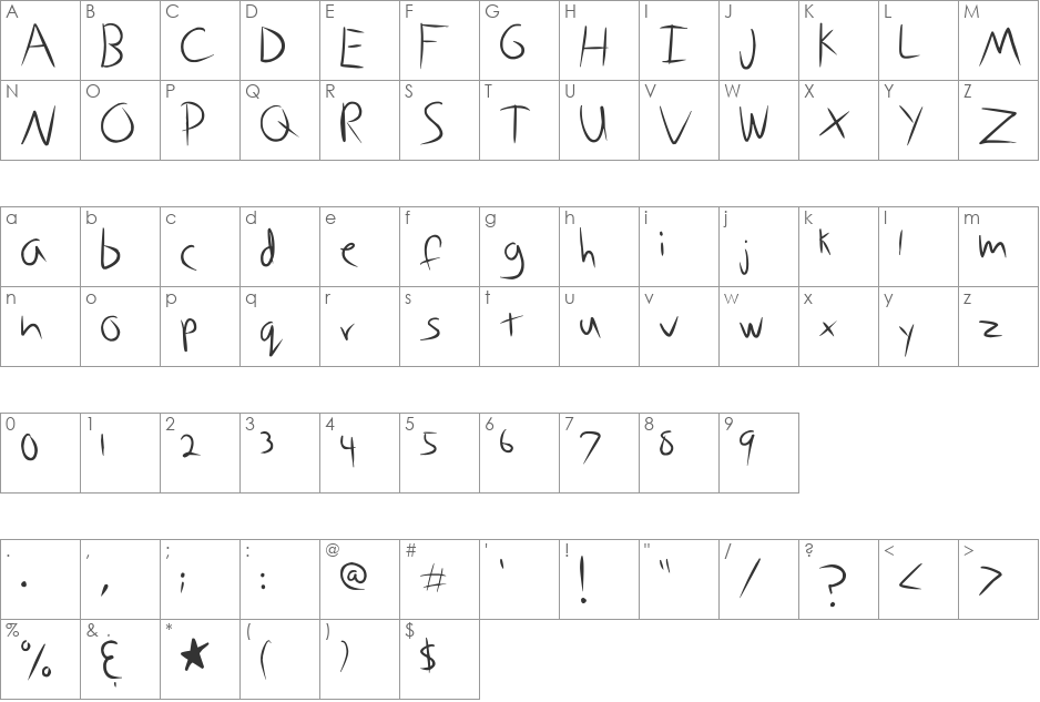 Antitime font character map preview