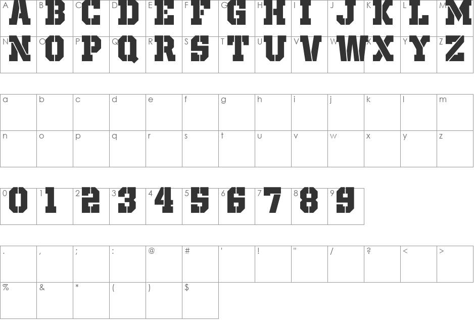 Giza Stencil CAPS font character map preview