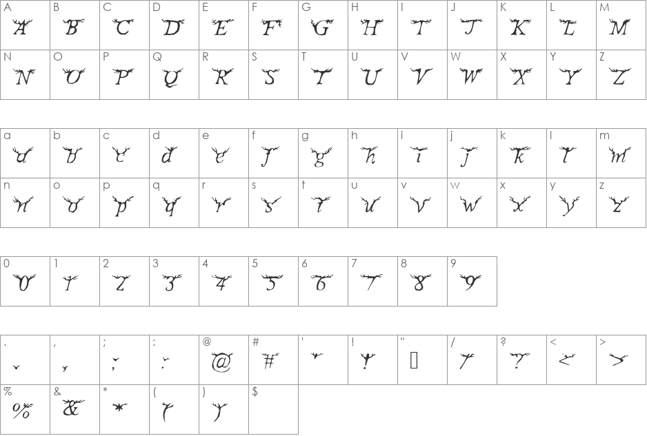 AntlerAliased font character map preview