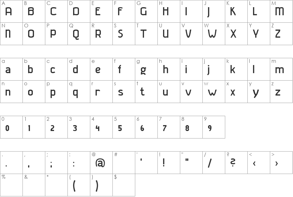 Gladatur Rum font character map preview