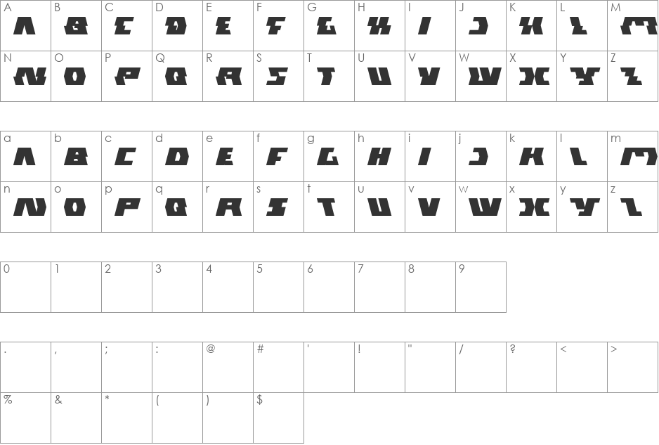 GLADIATOR sport font character map preview