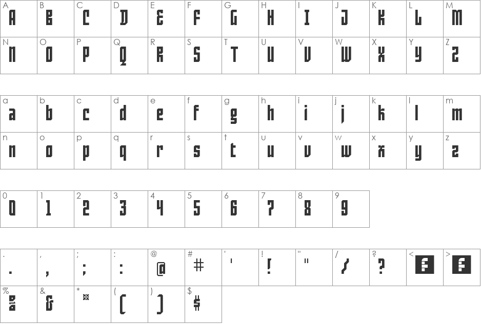 Glagol Rock font character map preview