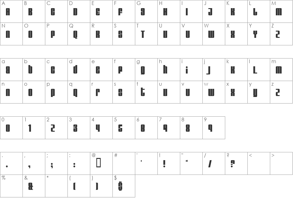 Glare font character map preview