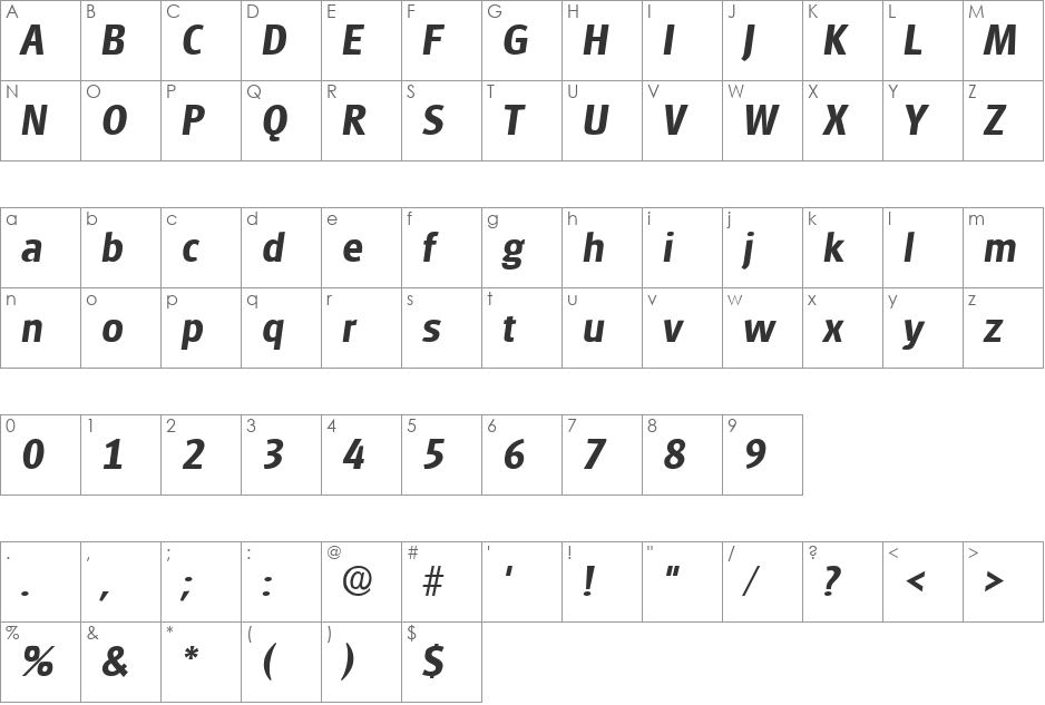 Glasgow font character map preview