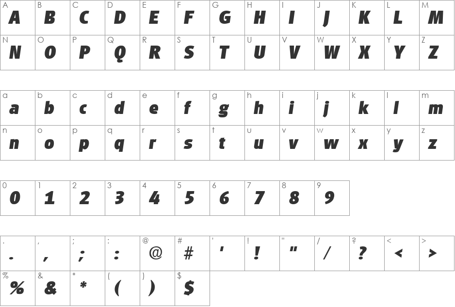 GlasgowLH font character map preview