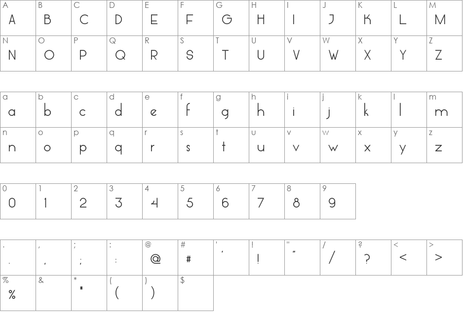 Glasket font character map preview