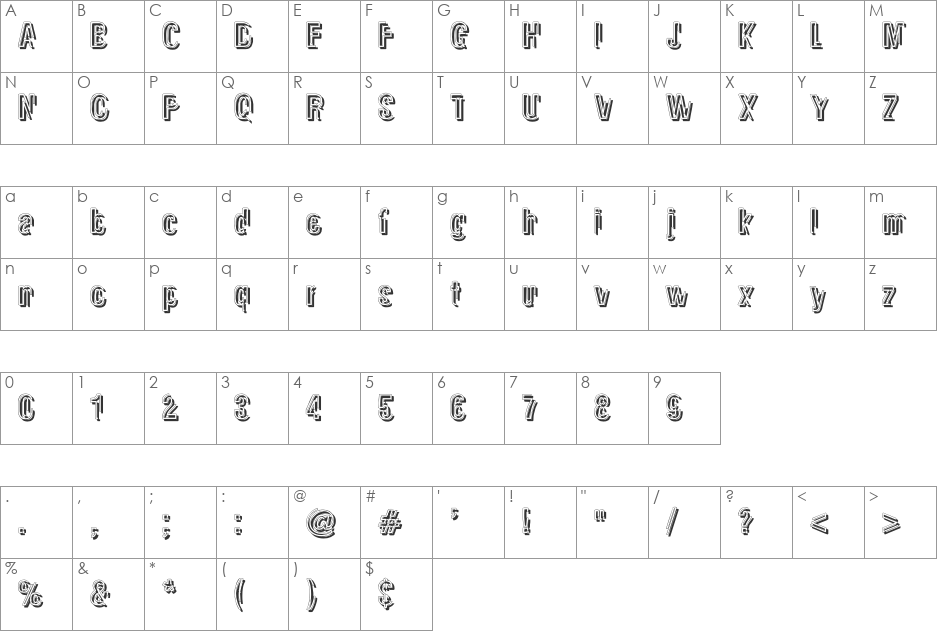 Glasnost font character map preview