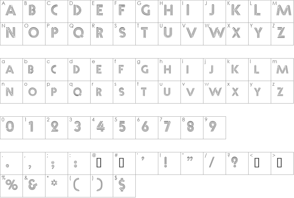 Glass font character map preview