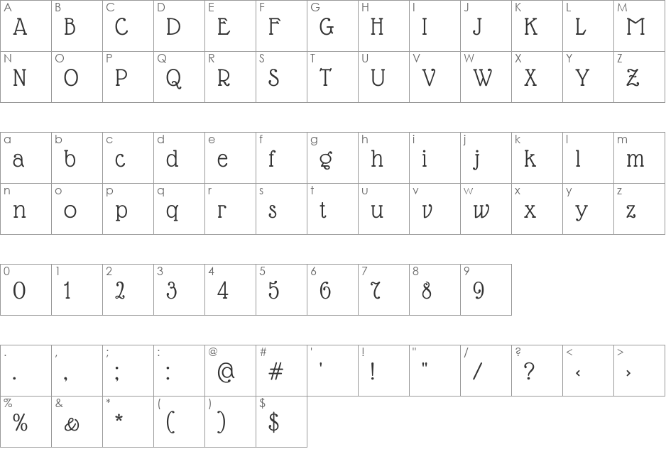 Glass Antiqua font character map preview