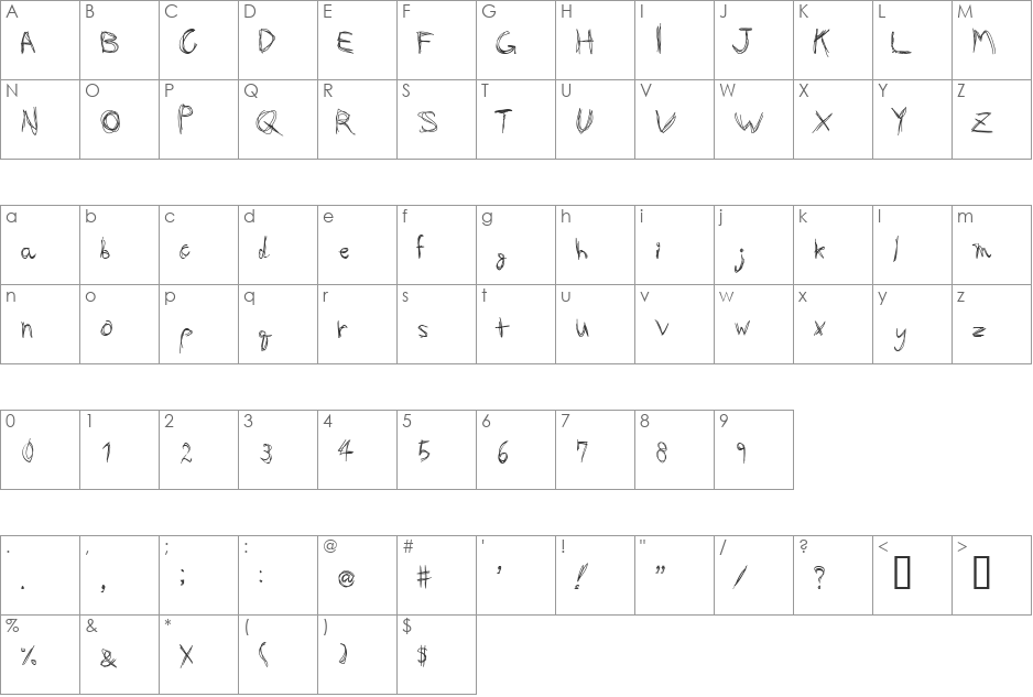 glasses font character map preview