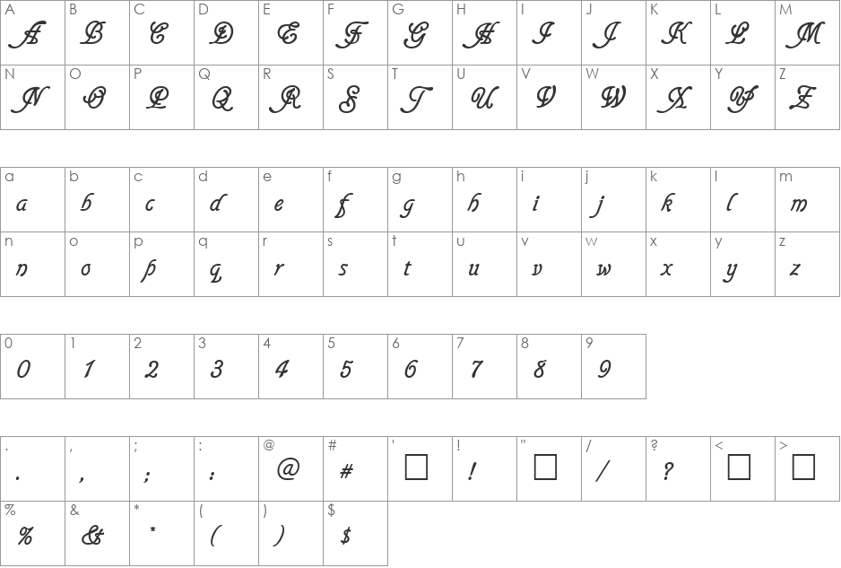 Glasshouse font character map preview