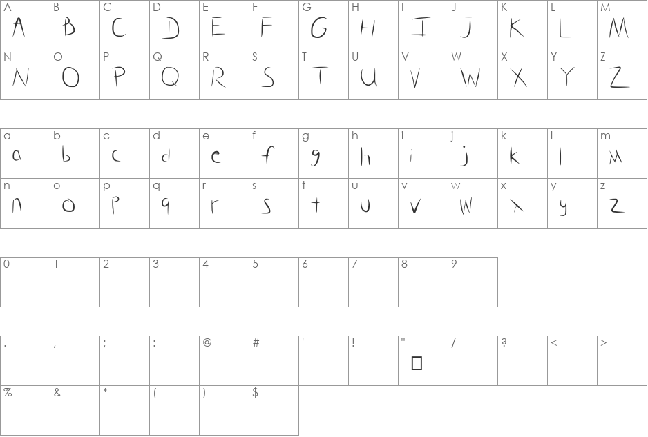 Glass_Hand font character map preview