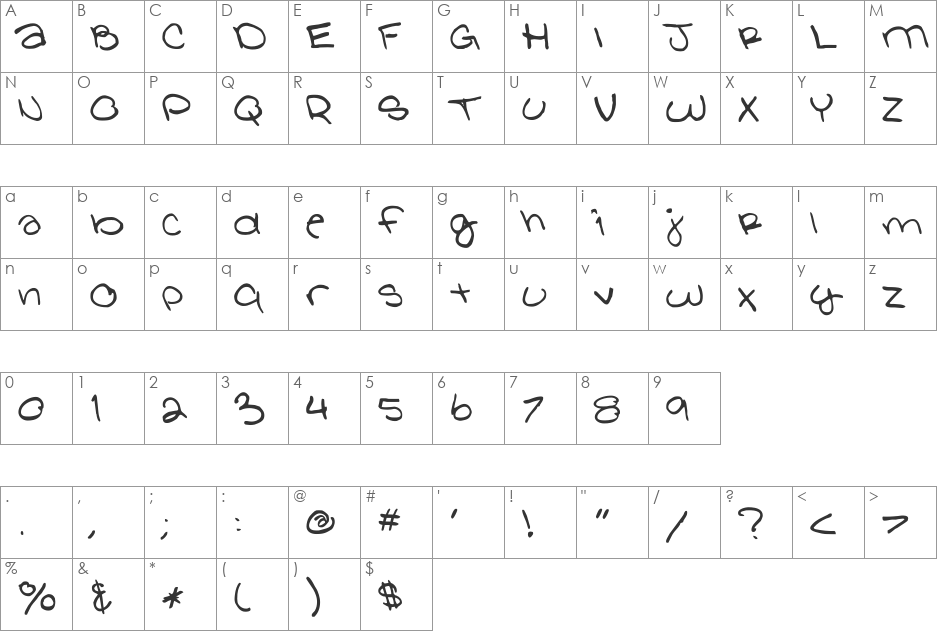 Glathen Girl font character map preview
