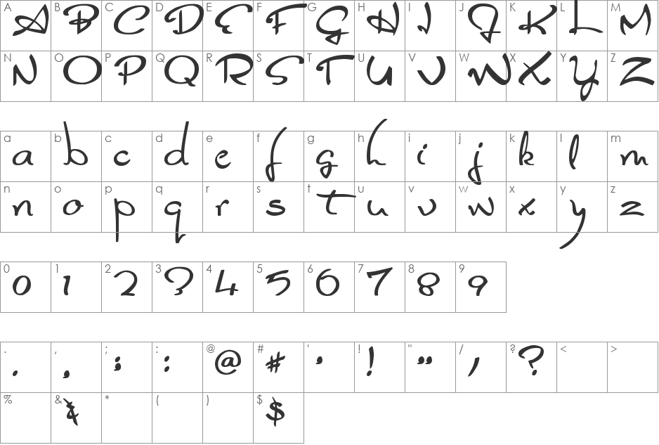 Glider Girls font character map preview