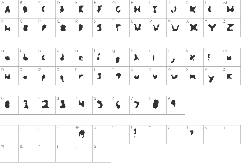 Glimmer font character map preview