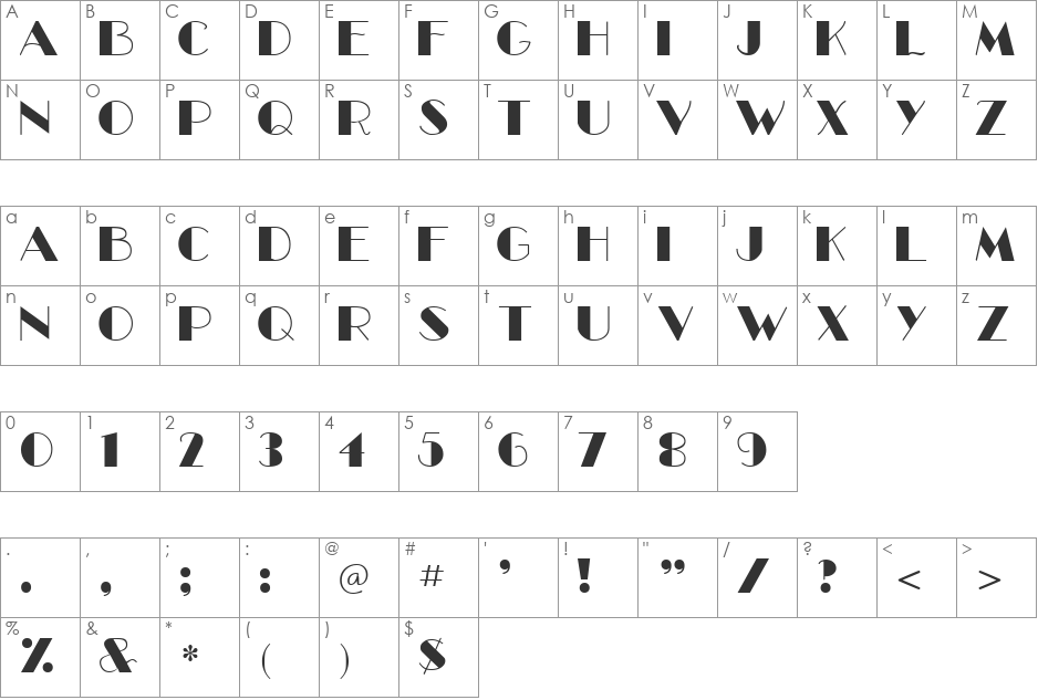 GLitzy font character map preview