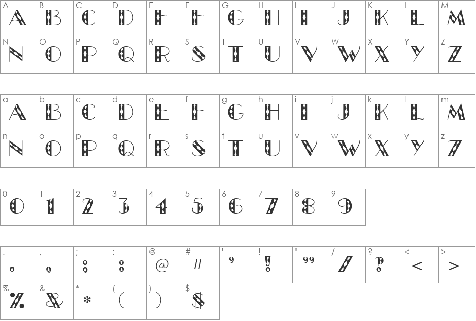 GlitzyJewel font character map preview