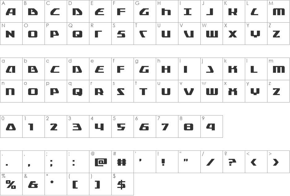 Global Dynamics font character map preview