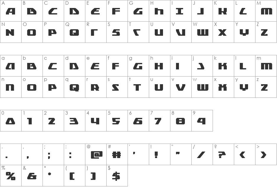 Global Dynamics Bold font character map preview
