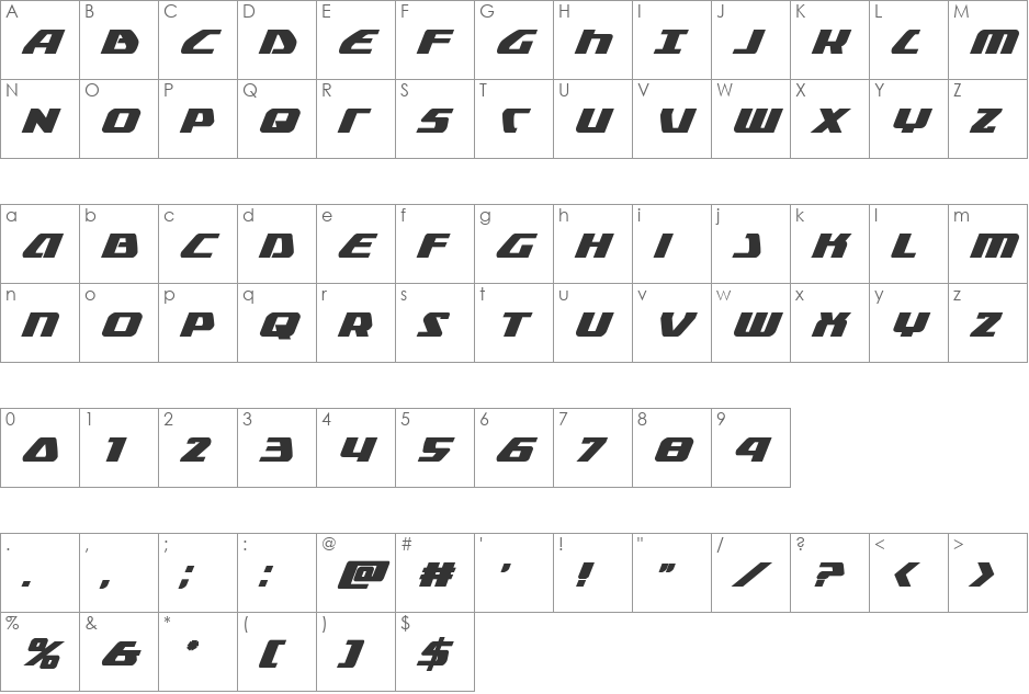 Global Dynamics Bold Italic font character map preview