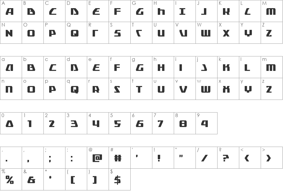 Global Dynamics Condensed font character map preview