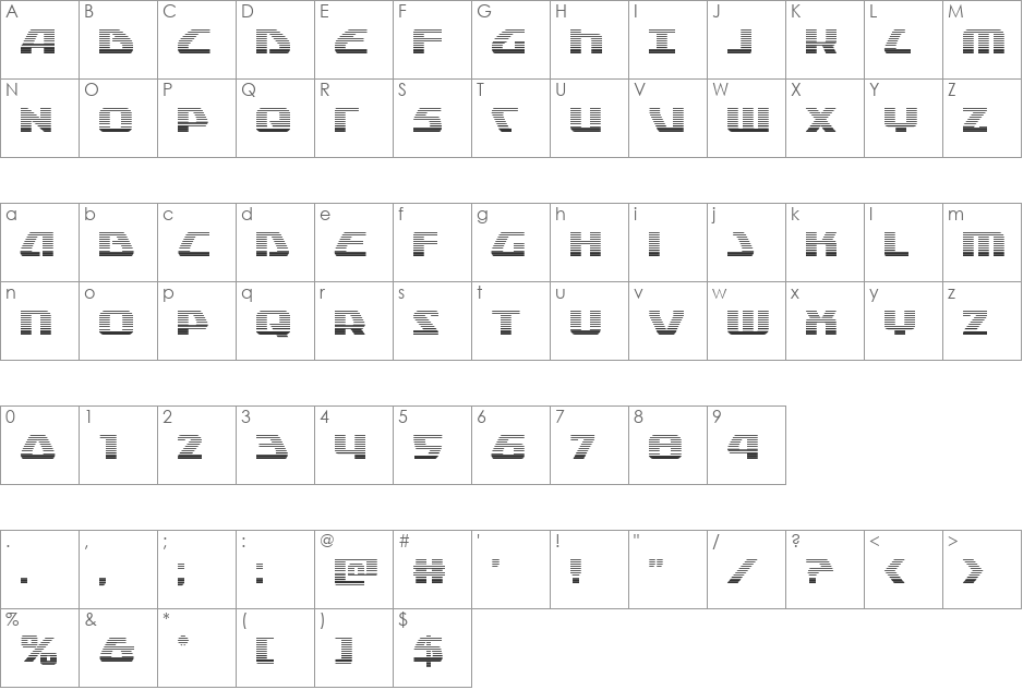 Global Dynamics Gradient font character map preview