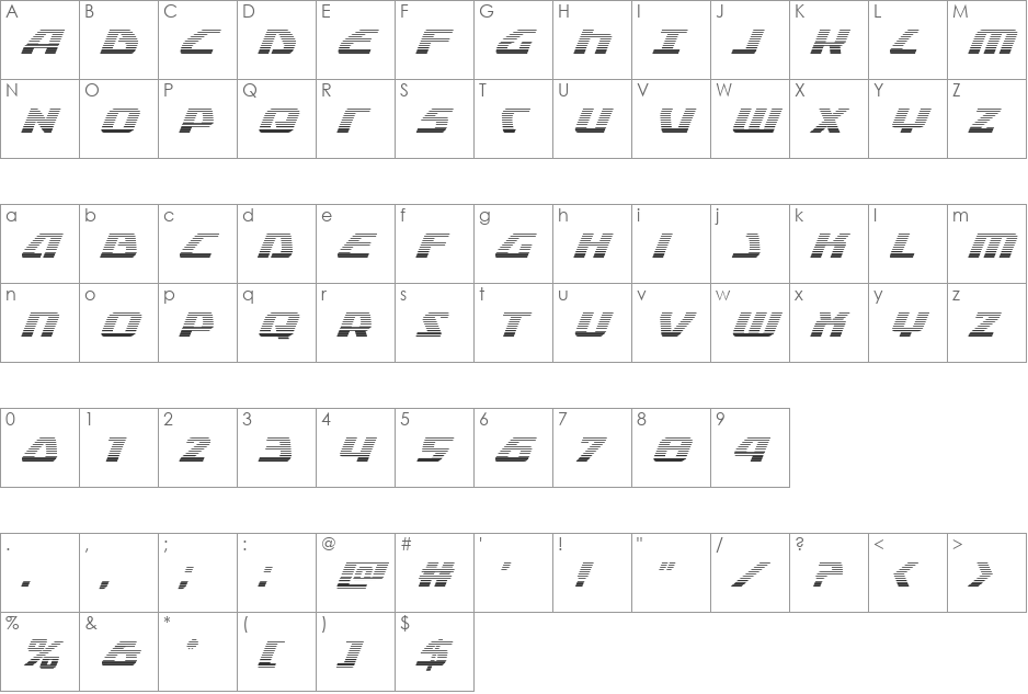 Global Dynamics Gradient Italic font character map preview