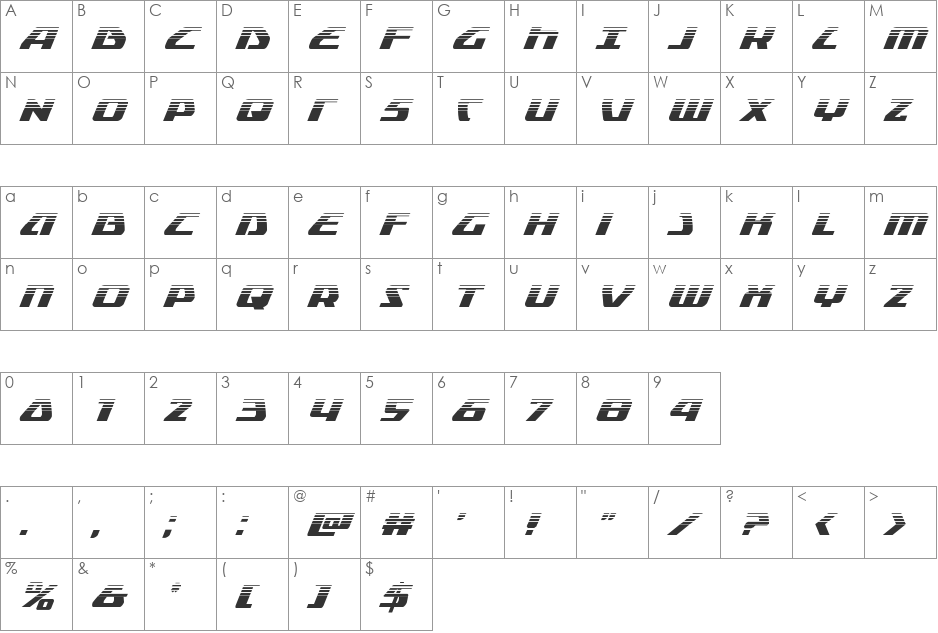 Global Dynamics Halftone Italic font character map preview