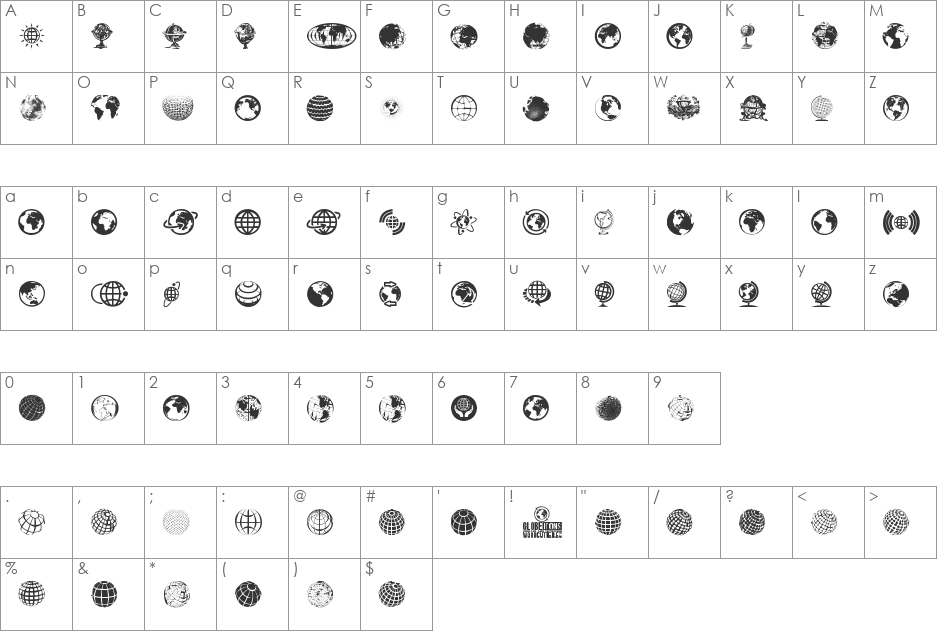 Globe Icons font character map preview
