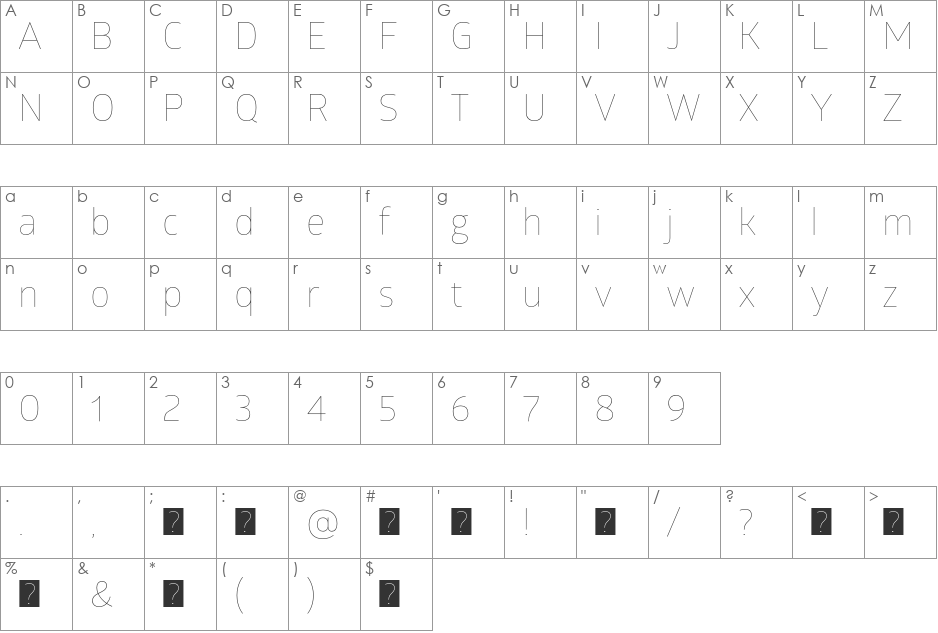 Glober font character map preview