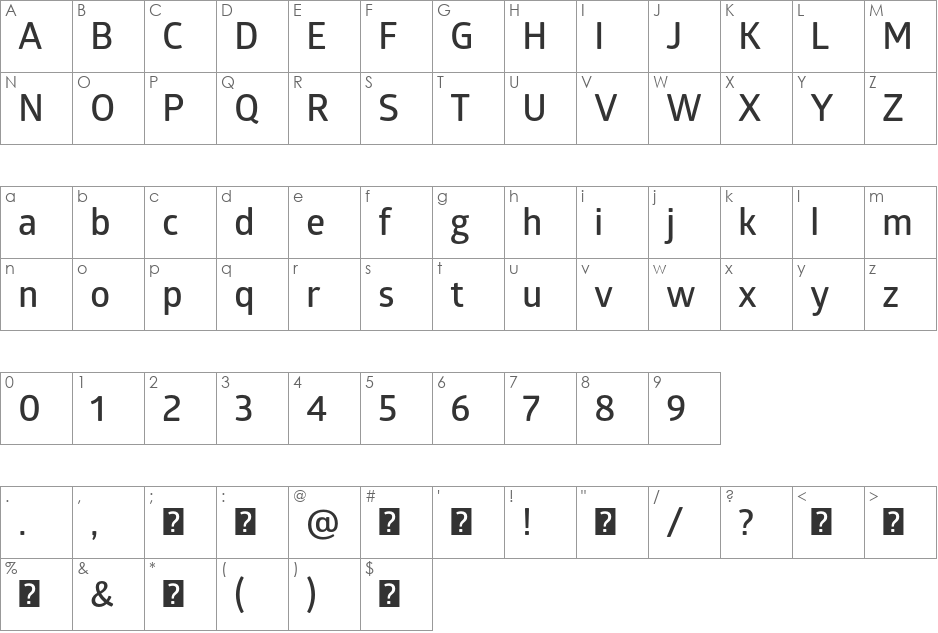 Glober font character map preview