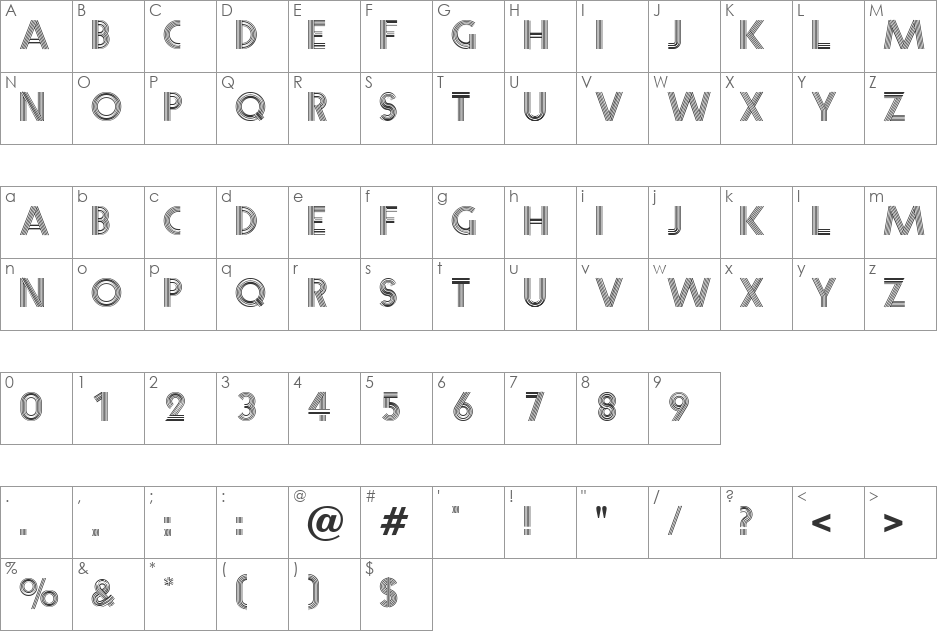 Globus font character map preview