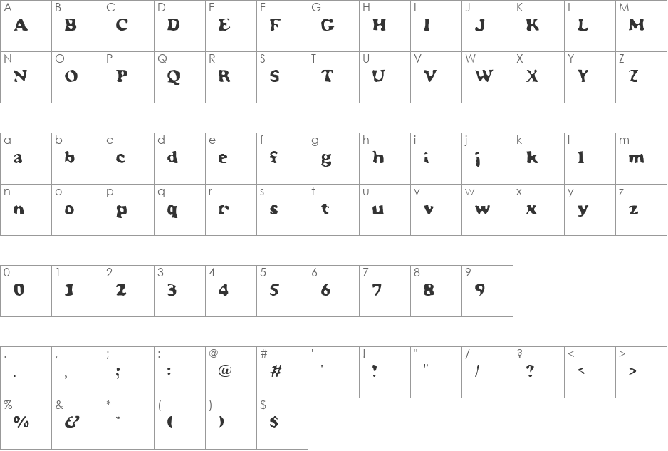Glooper font character map preview