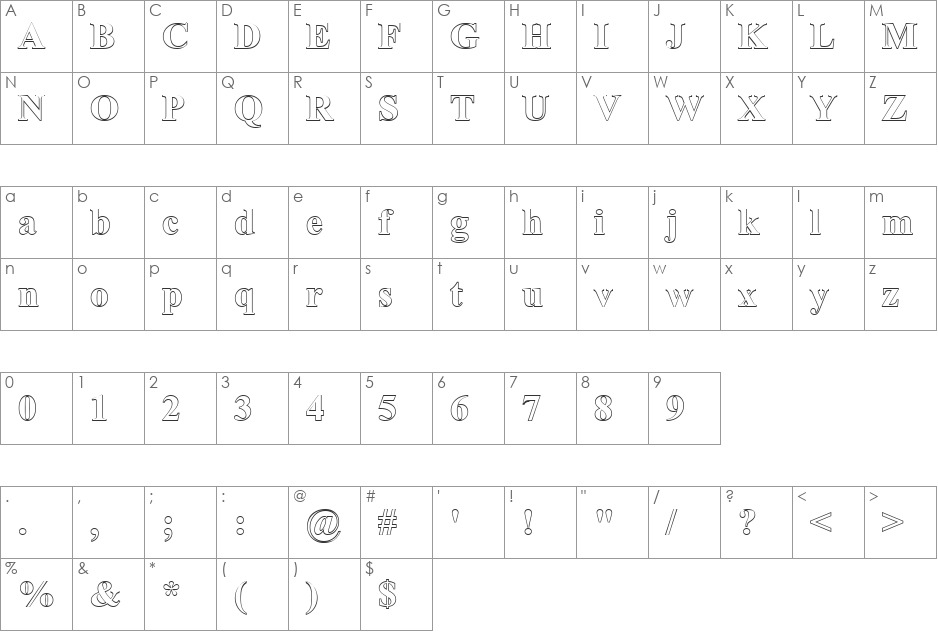 Gloucester Open Face font character map preview