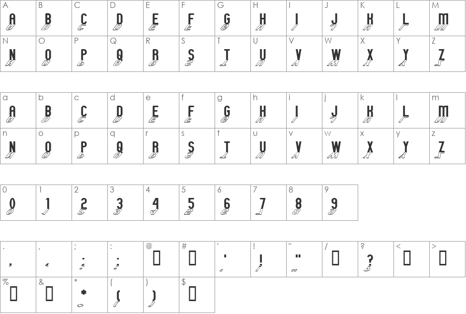 GM Exp Shadow outline font character map preview