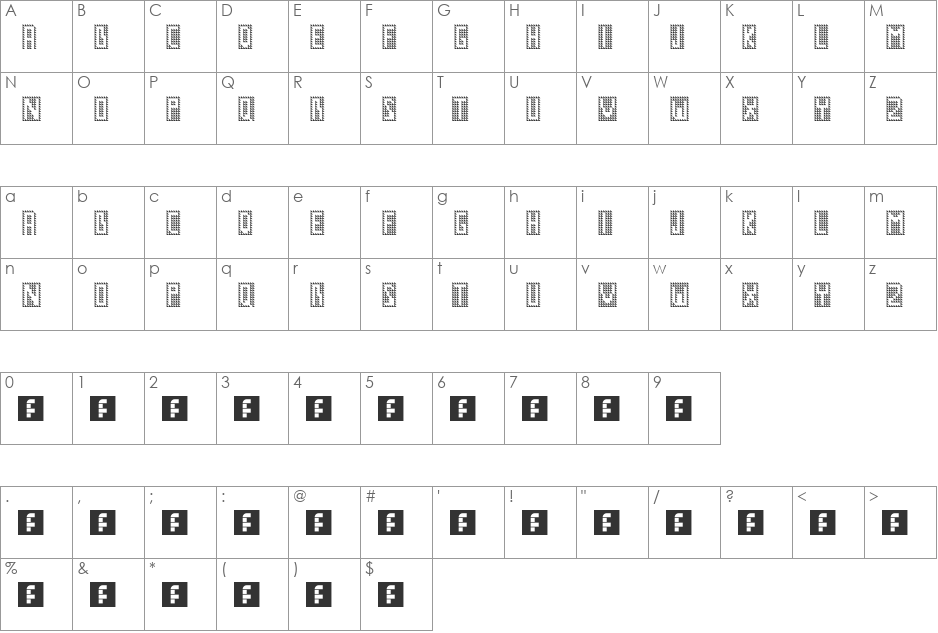 GM No1 font character map preview