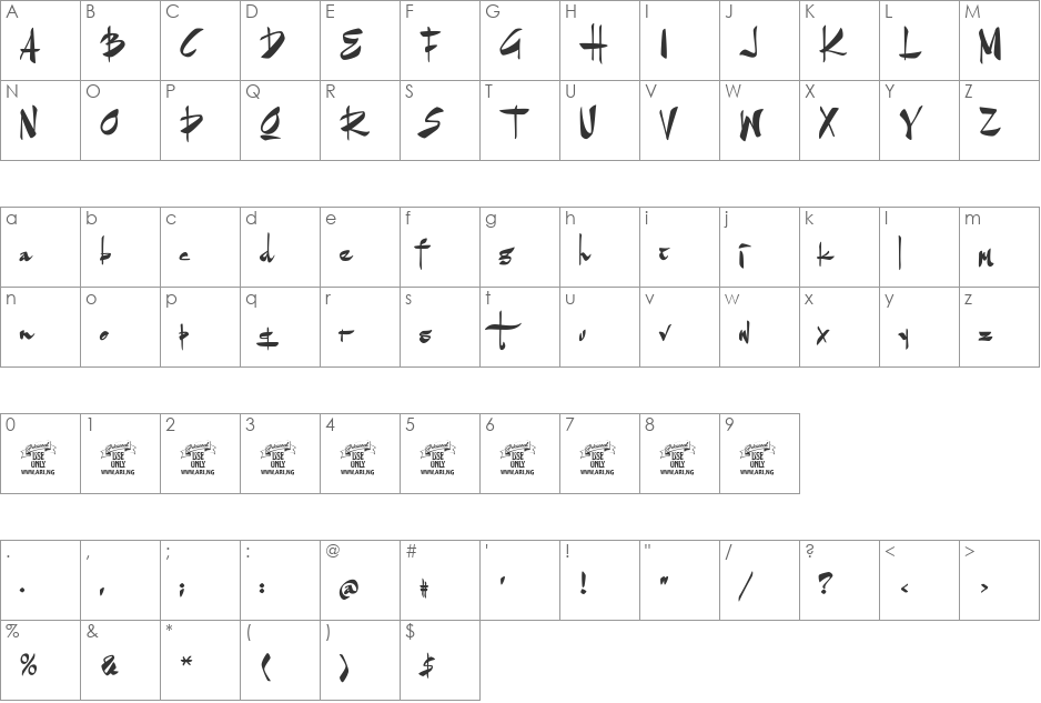 Goatskin Brush Personal Use font character map preview