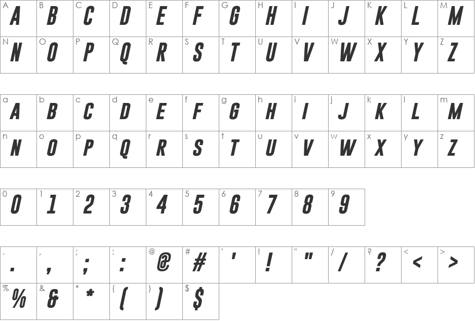 Gobold Bold Italic font character map preview