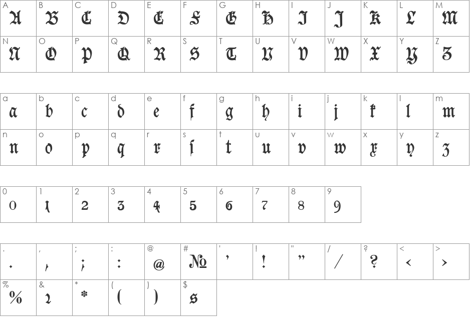 Goeschen Fraktur font character map preview