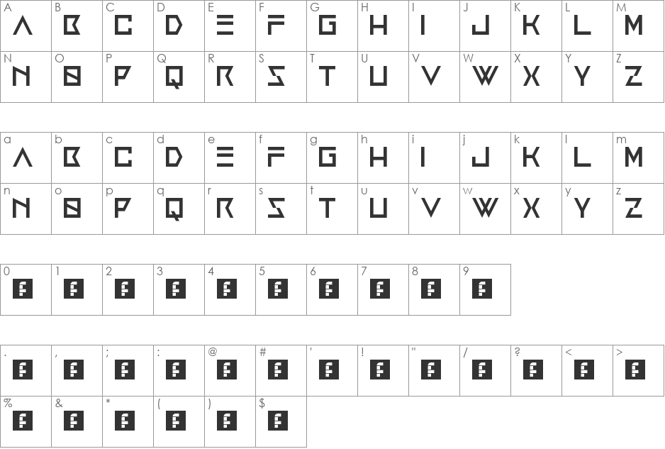 Anxiety font character map preview