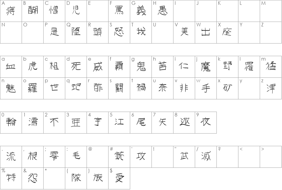 GoJuOn font character map preview
