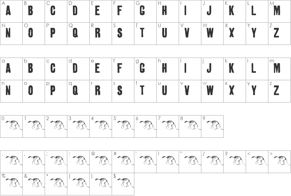 golden 0 pony font character map preview