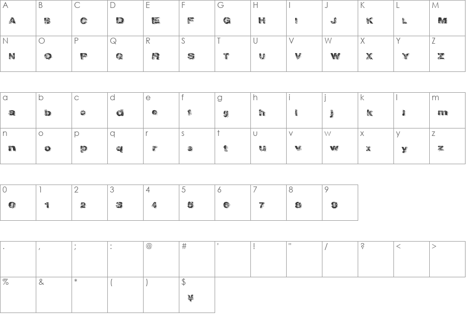 GoldenDabs font character map preview