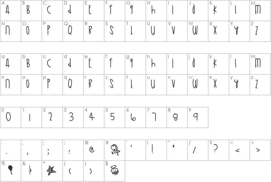 GoldenSkies font character map preview