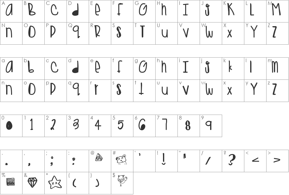 GoldenTeddys font character map preview