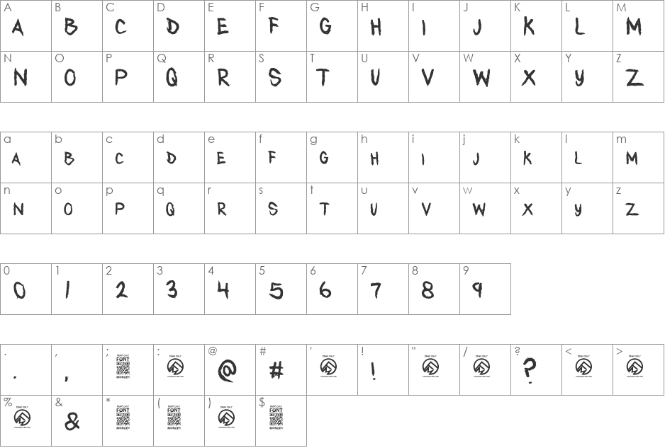 Any Takers font character map preview